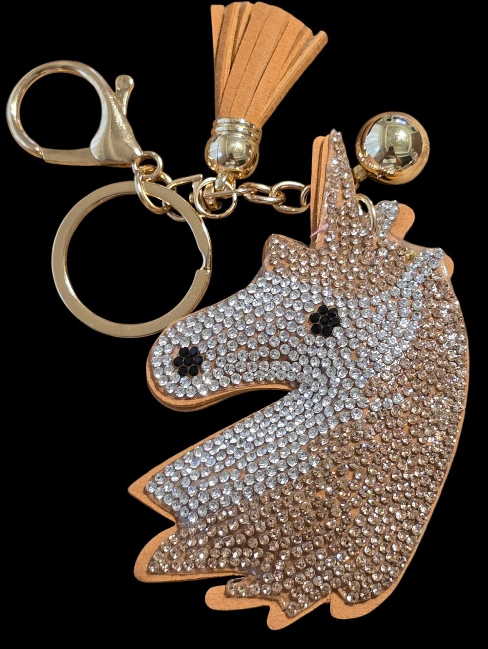 Rhinestone Unicorn Bag Charm Keychain with Tassel - Gold Hardware